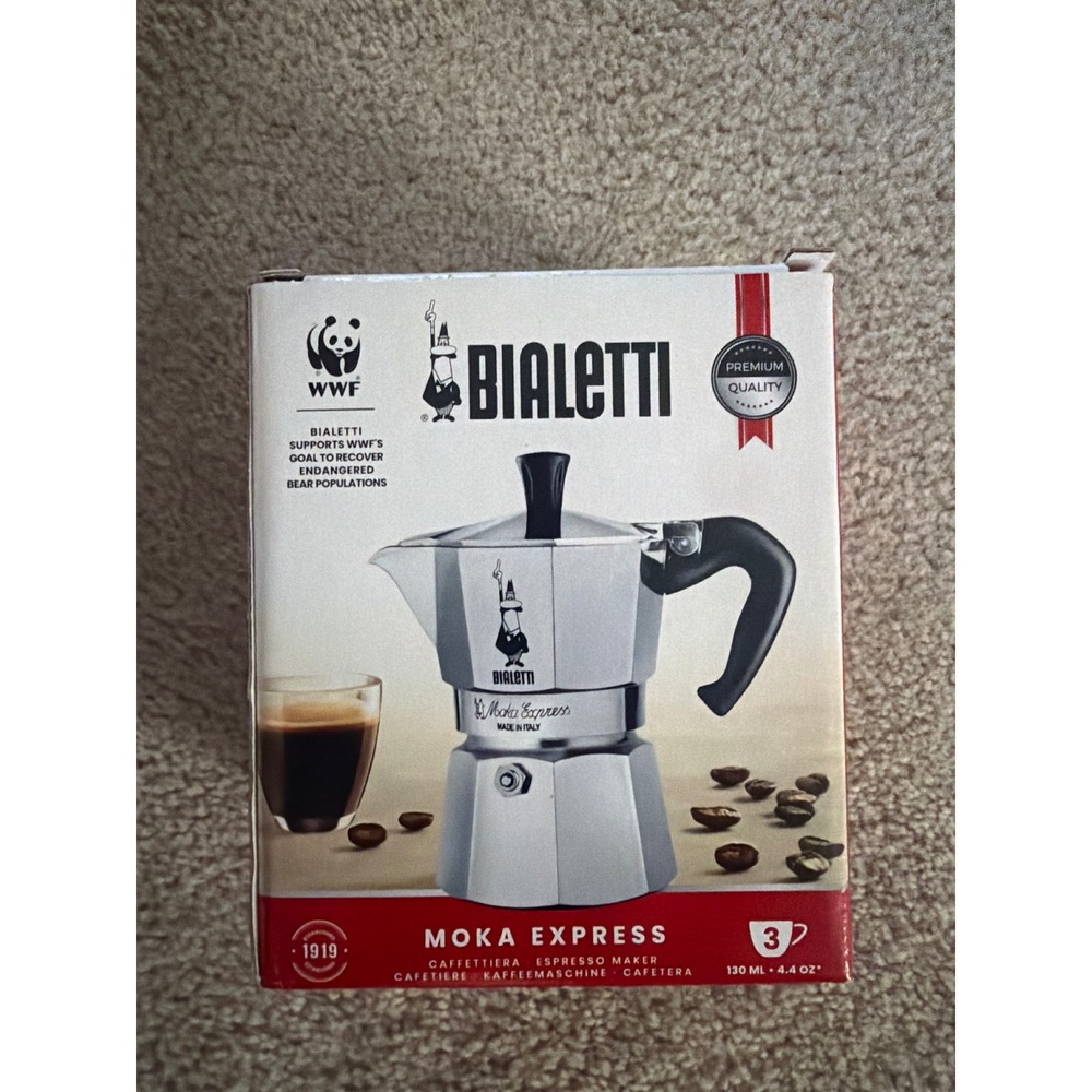 Bialetti Moka Express 3 Cup Stovetop Espresso Maker Silver Aluminum Italy
